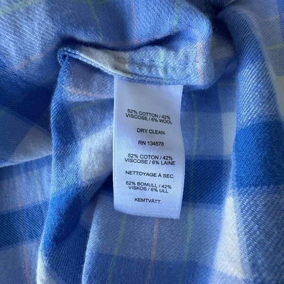 Vineyard Vines XXL Blue Checkered Button Front Short Sleeve Top Ruffle Neck Soft - Picture 8 of 12